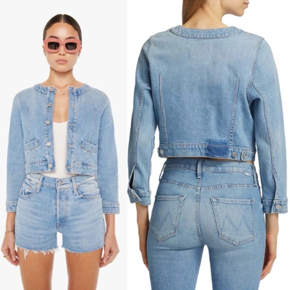 MOTHER The Picky Denim Jacket Cropped Let Them Eat Cake Wash
